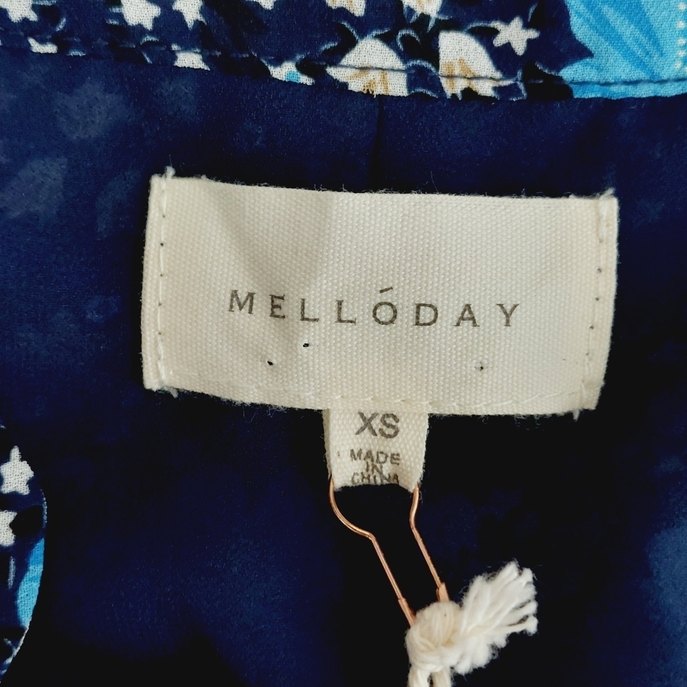 Melloday Blue Floral Tiered Tunic V-Neck Puff Sleeve Top Mini Dress P4665 - Picture 6 of 8